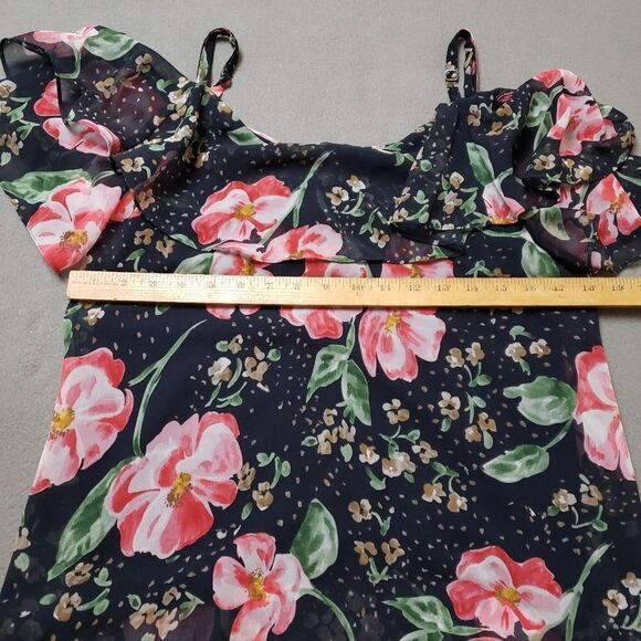 Cabi 5220 Fairytale Navy Pink Floral Cold Shoulder Ruffle Sleeve - Picture 6 of 7